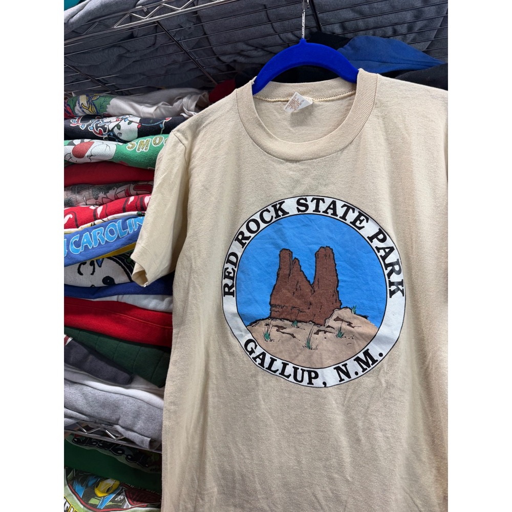 Vintage 90s Gulf Coast Cropped Red Rock State Park Gallup NM T-Shirt Tan Small